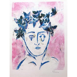Pink Butterfly Monoprint For Sale