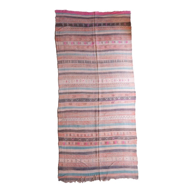 1980s Ethnic Pink Berber Moroccan 6x12 Ft Kilim For Sale