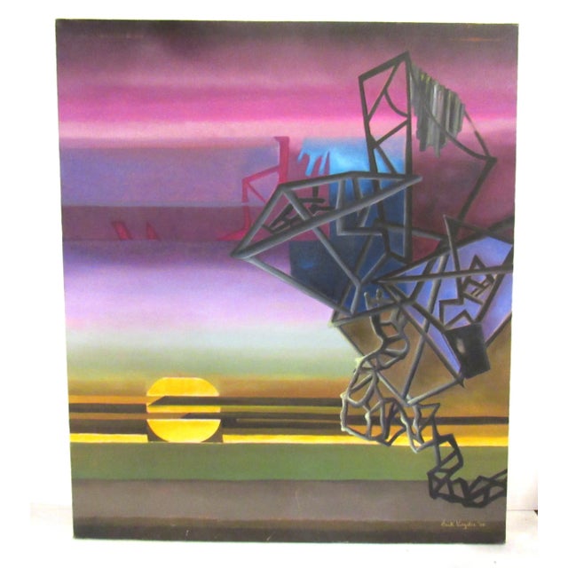 Purple Abstract Geometric Oil Painting Signed "Hank Virgilio" For Sale - Image 8 of 8