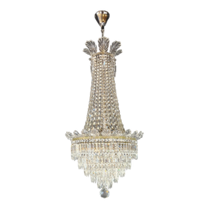 Late 19th Century Empire Lustre Silver Art Deco Chandelier Crystal Sac a Pearl Lamp