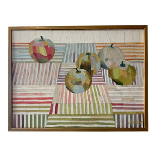 Mid Century Bold Graphic Collage of Apples and Stripes For Sale