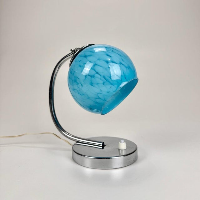 Art Deco Bedside Table in Blue Marble Glass and Chrome, 1930s For Sale - Image 9 of 9