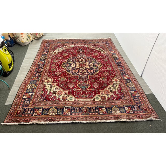 Red 6ft 7in × 9ft 6in Persian Tabriz Area Rug, Vintage For Sale - Image 8 of 12