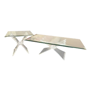 MCM Hollywood Regency Lucite Butterfly Wing Coffee & End Table Set