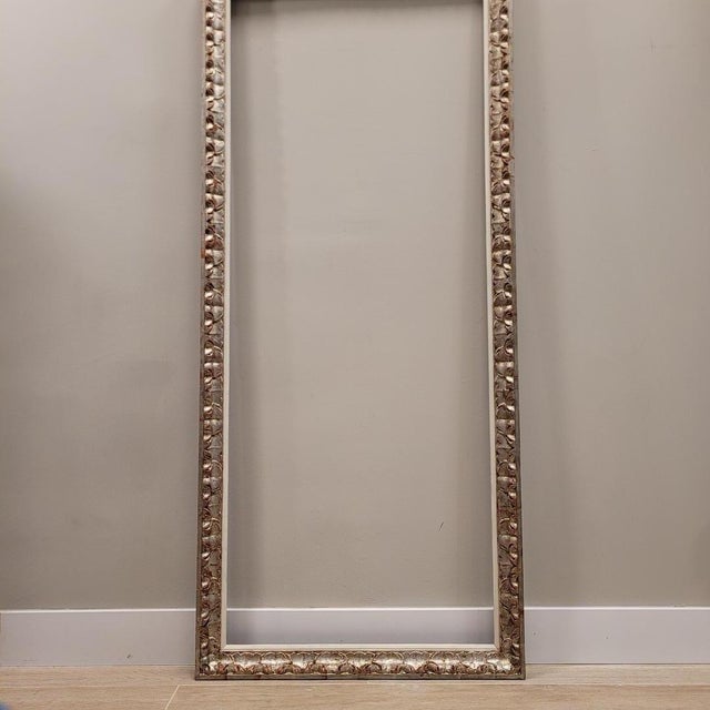 Rectangular Framed Mirror in Carved and Silvered Wood, 1960s For Sale - Image 6 of 11