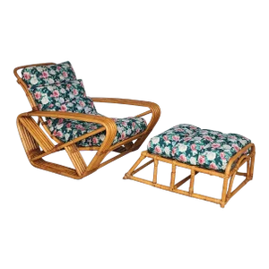Vintage Paul Frankl Rattan Chaise Lounge Chair With Pretzel Arms- 2 Pieces