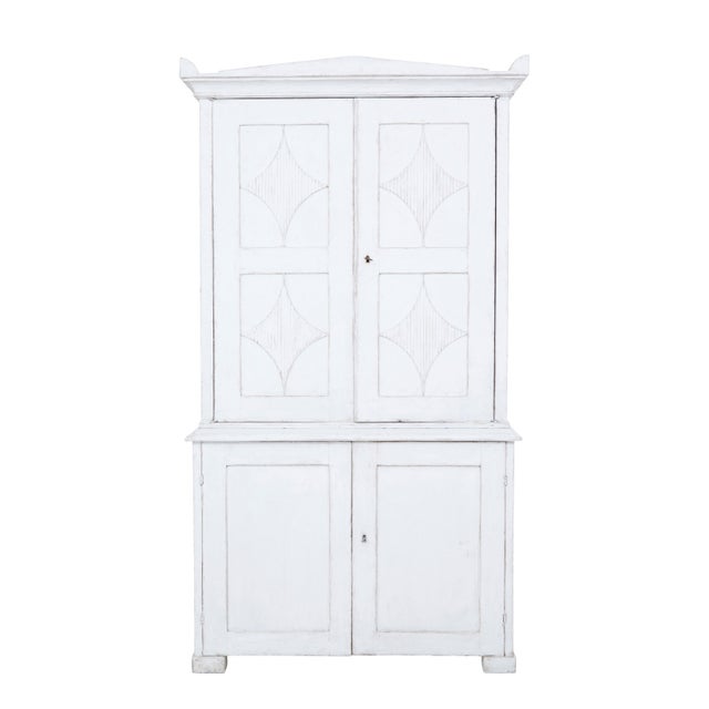 swedish early 19th century painted cupboard circa 1820. fine quality 2 part cupboard, ideal for kitchen or multiple rooms...