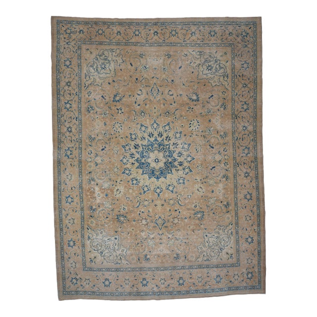 1970s Vintage Persian Handmade Wool Cotton Orange Area Rug For Sale