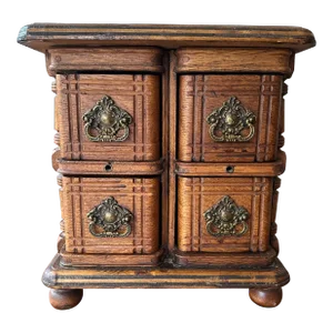 Petite Antique 4 Drawer Oak Cabinet Drinks Table