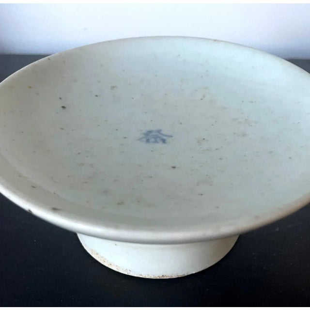 White Korean Ceramic Ritual Offering Stemmed Dish with Joseon Dynasty Inscription For Sale - Image 8 of 13