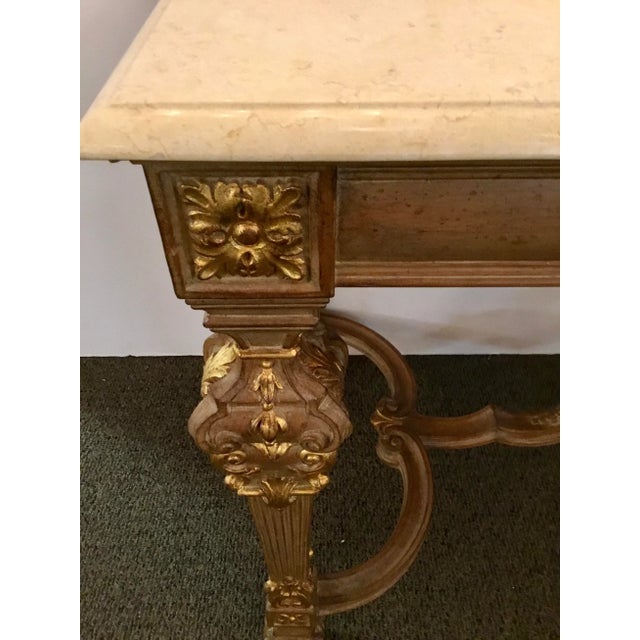 2010s Louis IV Style Hand-Carved Gold Italian Console Table For Sale - Image 5 of 8