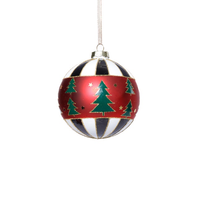 Elevate your seasonal decorating with this charming set of Tree Motif Glass Ball Ornaments. Handcrafted with rich...