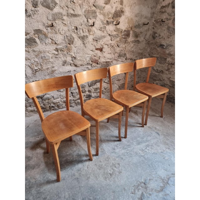 Mid-Century French Bistro Chairs in Beech and Plywood, 1960s, Set of 4 For Sale - Image 18 of 18