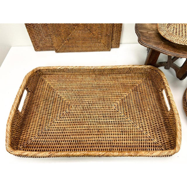 Vintage Rattan Plates, Serving Tray and Placemats, 1970s, Set of 13 For Sale - Image 12 of 18