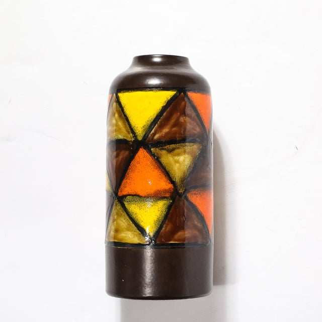 Mid-Century Ceramic Vase in Burnt Umber W/ Yellow & Orange Details by Aldo Londi For Sale - Image 12 of 14