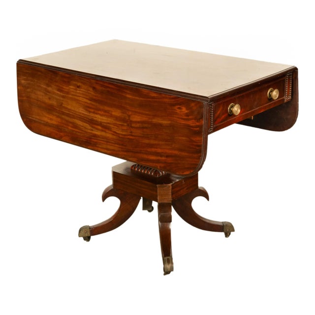 Antique Regency Mahogany Drop Leaf Twin Drawer Pembroke or Library Table 1810 For Sale - Image 4 of 18