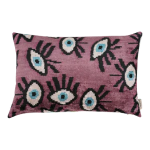 Contemporary Handmade Velvet Evil Eye Good Luck Throw Pillow & Down Feather Insert