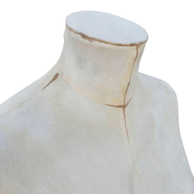 Textile Adult Female White Linen Dress Form Mannequin on Iron Base W/ Wheels Size 8 For Sale - Image 7 of 8