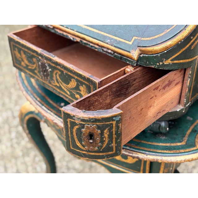 Forest Green Antique Venetian Travelling Desk on Table, 1720 For Sale - Image 8 of 14