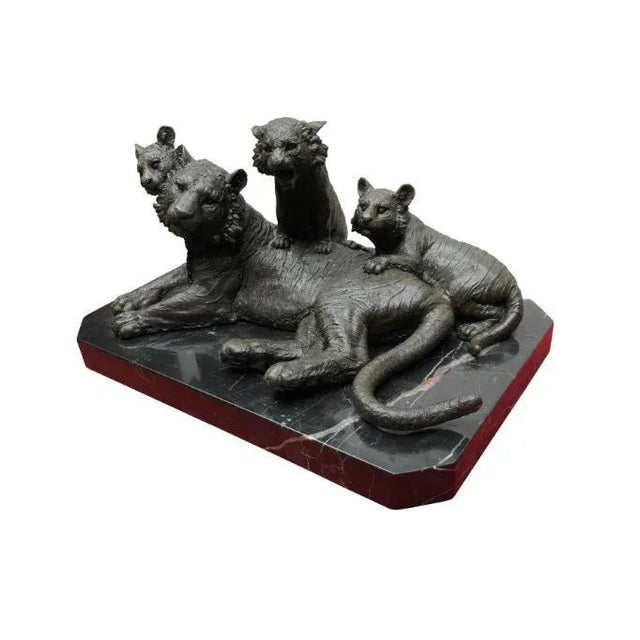Bronze Casting Depicting Tiger and Cubs, 20th Century For Sale - Image 3 of 13