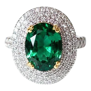 18kt Gia Zambia Oval Emerald Diamond Halo Ring, Size 6.5