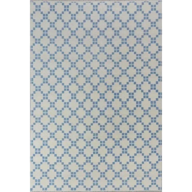 Modern Handknotted Geometric Oushak Rug in Blue & Cream, 5' x 7' For Sale - Image 4 of 4
