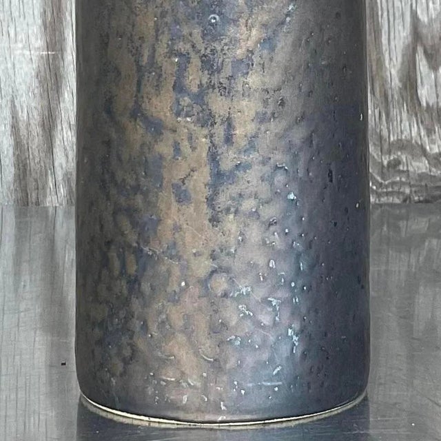 Coffee Vintage Brutalist Sculptural Black Studio Pottery Vase For Sale - Image 8 of 13