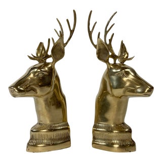 Large Brass Deer Bookends, a Pair For Sale
