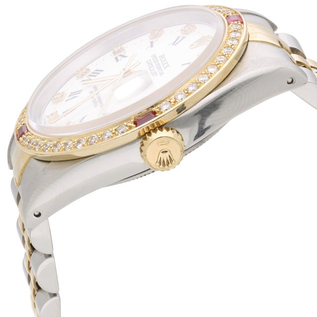 Rolex Datejust 16233 Two Tone Steel-18k Gold Ruby Diamond Bezel Vintage Watch For Sale - Image 15 of 17