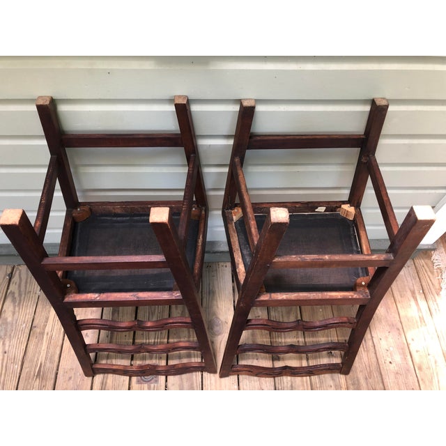 Pair Peg Antique Chippendale Ribbon Back Pierced Ladder Back Chairs Needlepoint Seats Stunning See Photos For Sale - Image 10 of 11