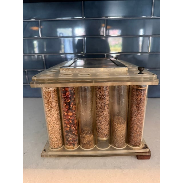 Large vintage lucite (acrylic) scientific/educational display featuring multiple clear tubes filled with assorted...