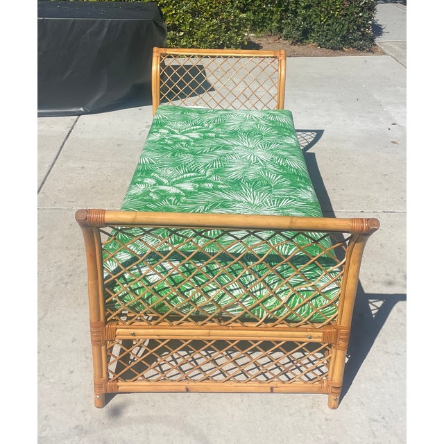 French Vintage Rattan Bamboo Daybed With New Schumacher Print Cushion For Sale - Image 3 of 12