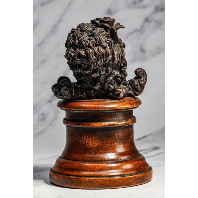 Wood Classic Antique Bronze Cherub Bust Sculpture on Wood Pedestal Edwardian Putti Figure For Sale - Image 7 of 11