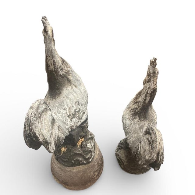 English Vintage Cast Lead Rooster Garden Statues - A Pair For Sale - Image 3 of 7