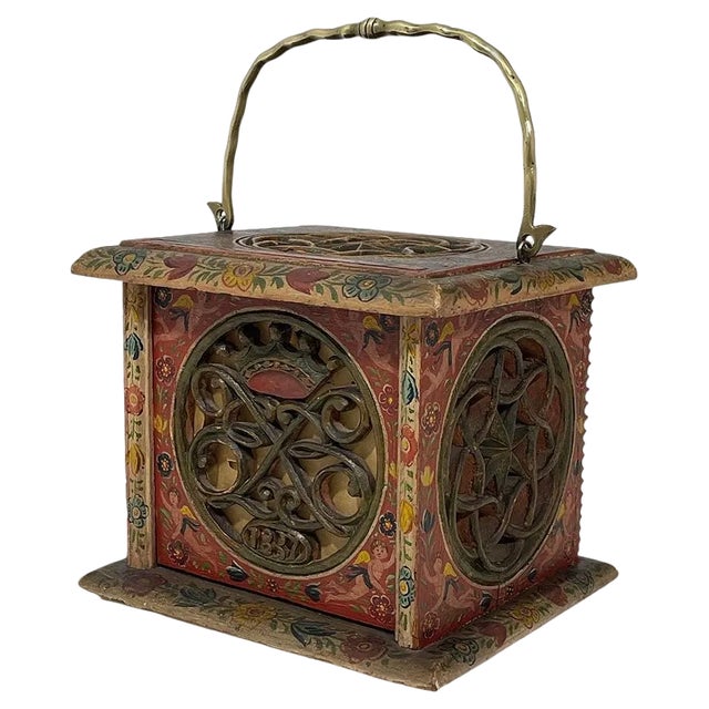 Dutch Hindeloopen Square Footstove, 1837 For Sale