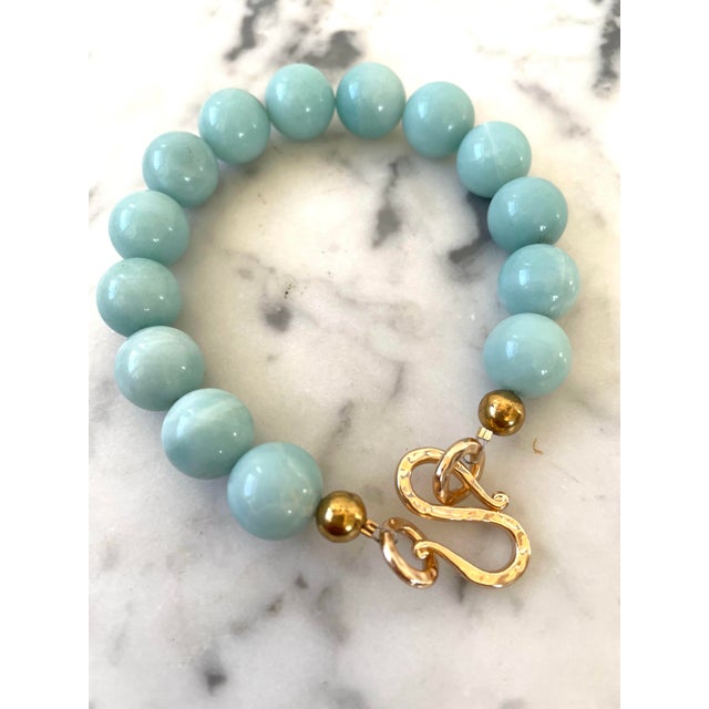 Elegant amazonite beaded bracelet with lovely gold tone clasp. Designed by Matthew Izzo