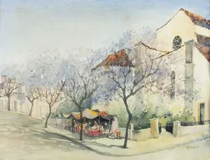 Landscape with Figures, Watercolor on Paper
