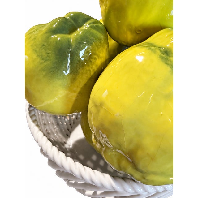 Spanish 1990s Spanish Glazed Ceramic Yellow & Green Fruit Basket Centerpiece For Sale - Image 3 of 8