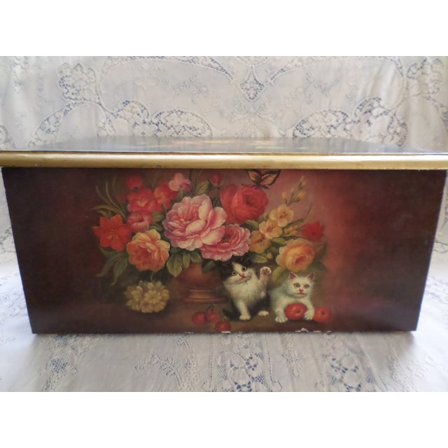 This is a Gorgeous! Vintage French Country Wood Keepsake / Storage Box with Kittens in Flowers that has Adorable Kittens...