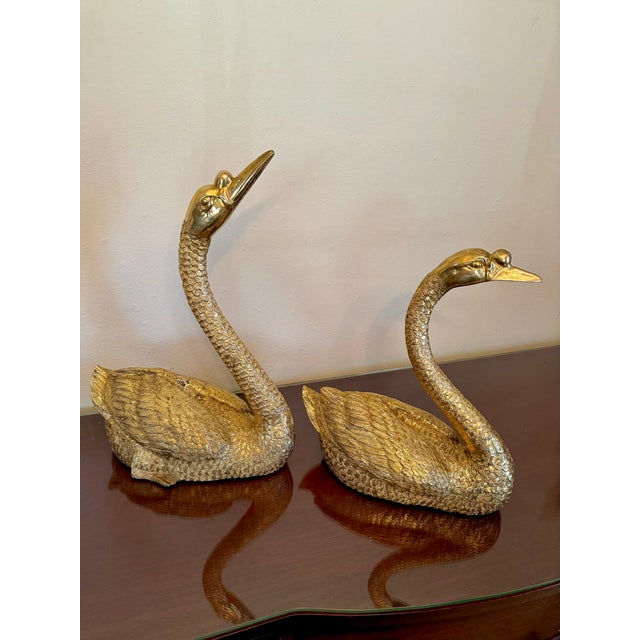 Mid-Century Modern Vintage Pair of Maitland Smith Brass Swans For Sale - Image 3 of 10
