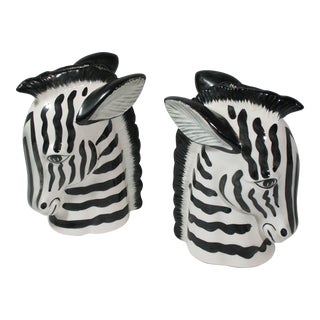 1970s Fitz and Floyd Zebra Bookends- a Pair For Sale
