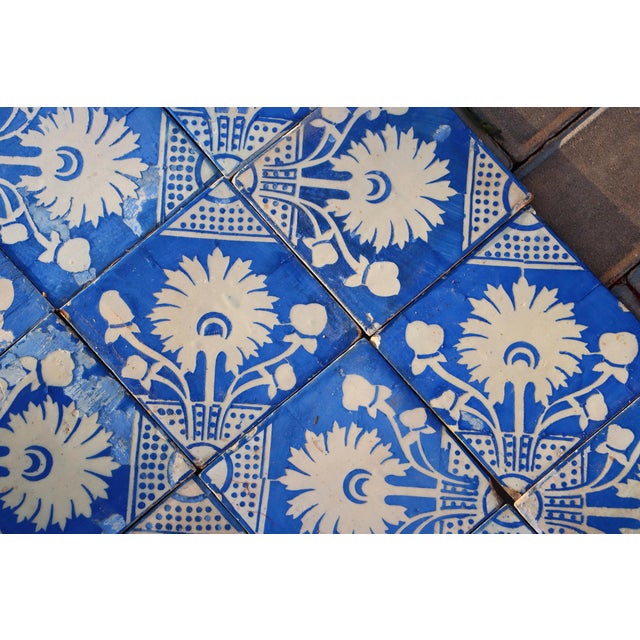 Blue Rare Set of Forty Antique 19th Century Tiles Blue & White Floral Motif For Sale - Image 8 of 18