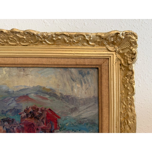 German School 1955 Signed Oil Painting Ox Cart Rural Landscape Framed Art For Sale - Image 10 of 10