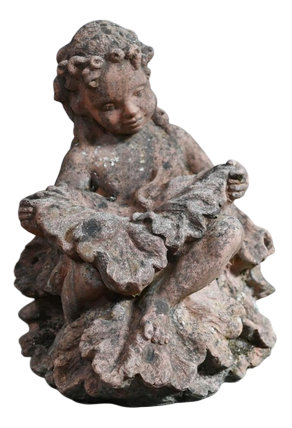 Antique Terracotta Garden Cherub Nymph Statue