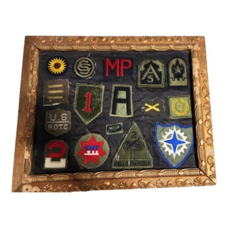 Rare, One-of-a-Kind Wwi and Wwii Military Badges in Antique Art Deco Wood Frame For Sale
