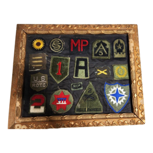 Rare, One-of-a-Kind Wwi and Wwii Military Badges in Antique Art Deco Wood Frame