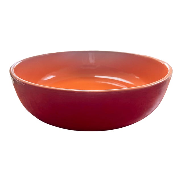 Vintage Crate & Barrel "Addison" Vibrant Two-Tone Orange and Red Glazed Ceramic Centerpiece Serving Bowl For Sale