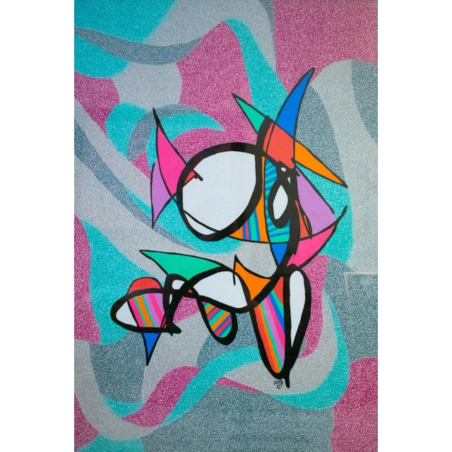 Violet 1980s "The Body Dies..." Abstract Mixed-Media Painting by Lawrence Volk, Framed For Sale - Image 8 of 13