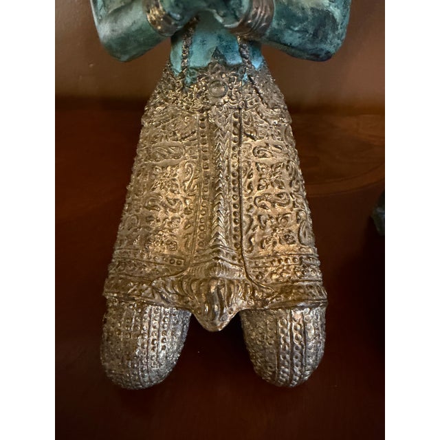 Tibetan Guardian Angel Theppanom Statues Bronze / Gold Gilt 13" - ca.1960 - A Pair For Sale - Image 13 of 15