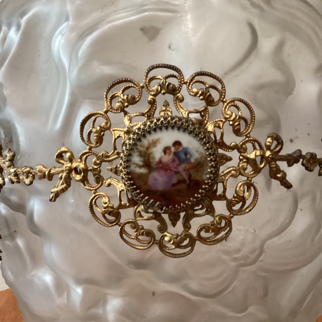 Antique Frosted Sculpted Vase W/ French Gold Metal Filigree and Cameo Medallion For Sale In Chicago - Image 6 of 12